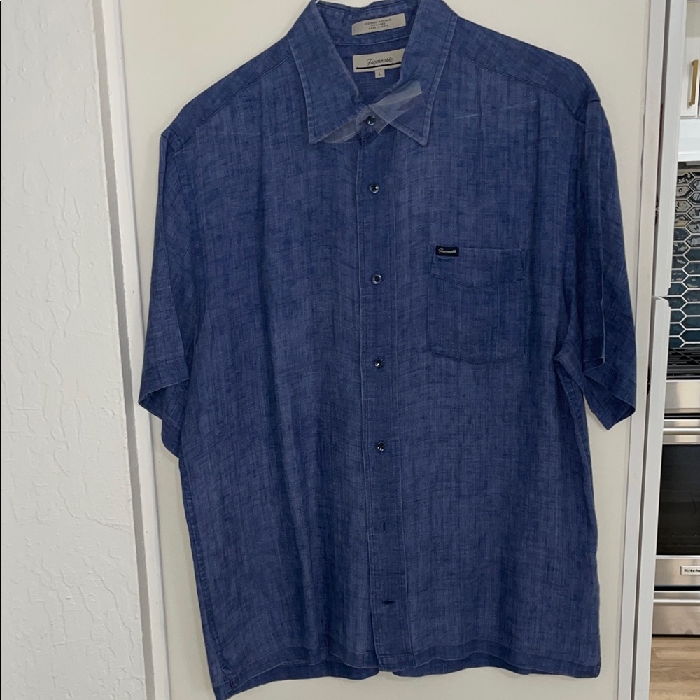 Faconnable Navy Linen Casual Button Down Shirt | L